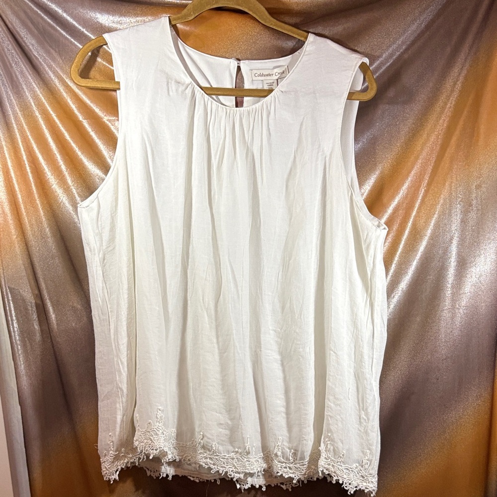 Coldwater Creek XXL White Sleeveless Lace-Hem Camisole. E2‎